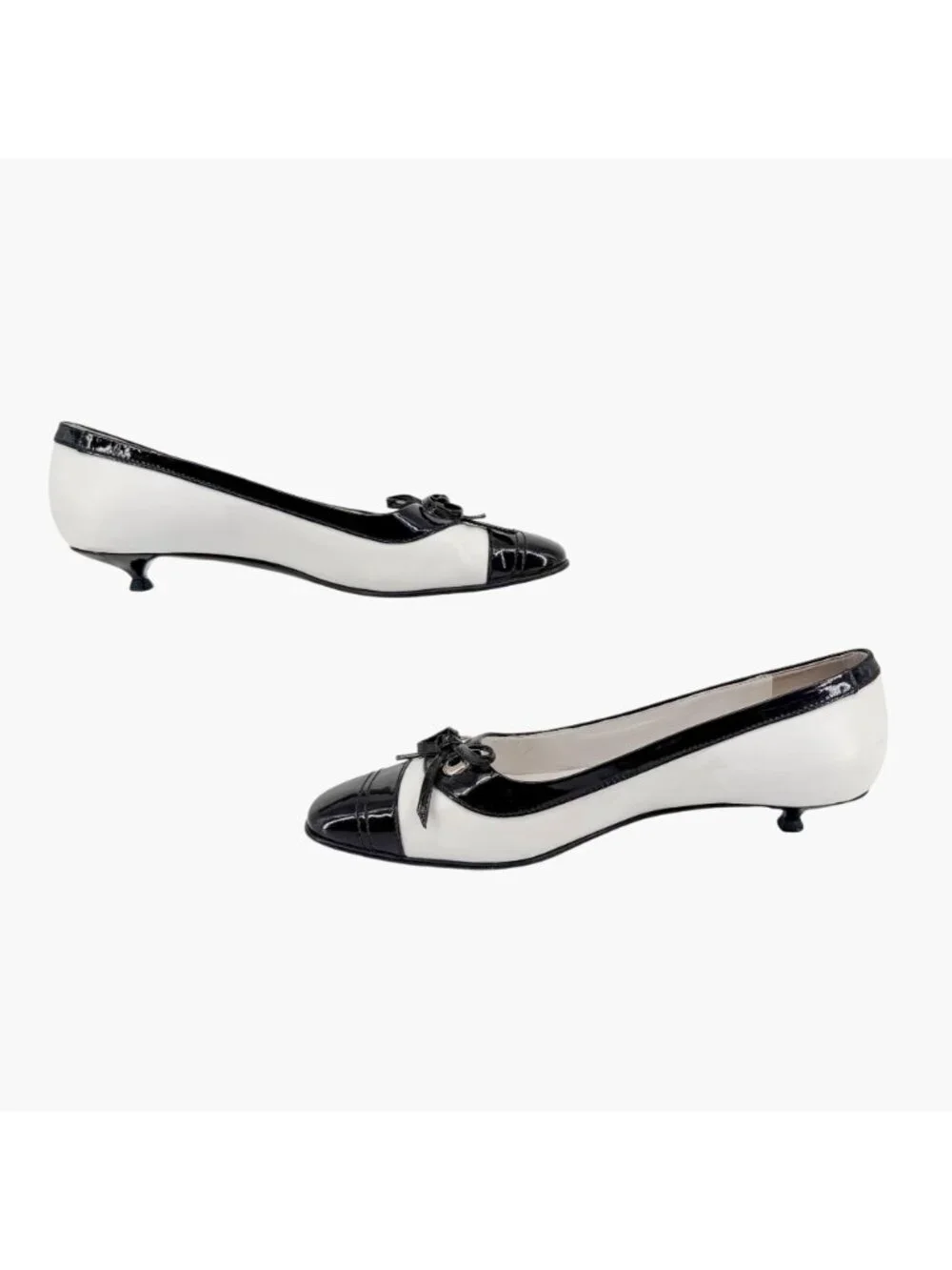 Chanel Vintage Black White Cap Toe Kitten Pumps Size 38 US 7–7.5 Two Tone Ballet - Picture 11 of 15